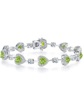 Women's Peridot Silver Gemstone Heart Bracelet luxury Fashion Fine Jewelry